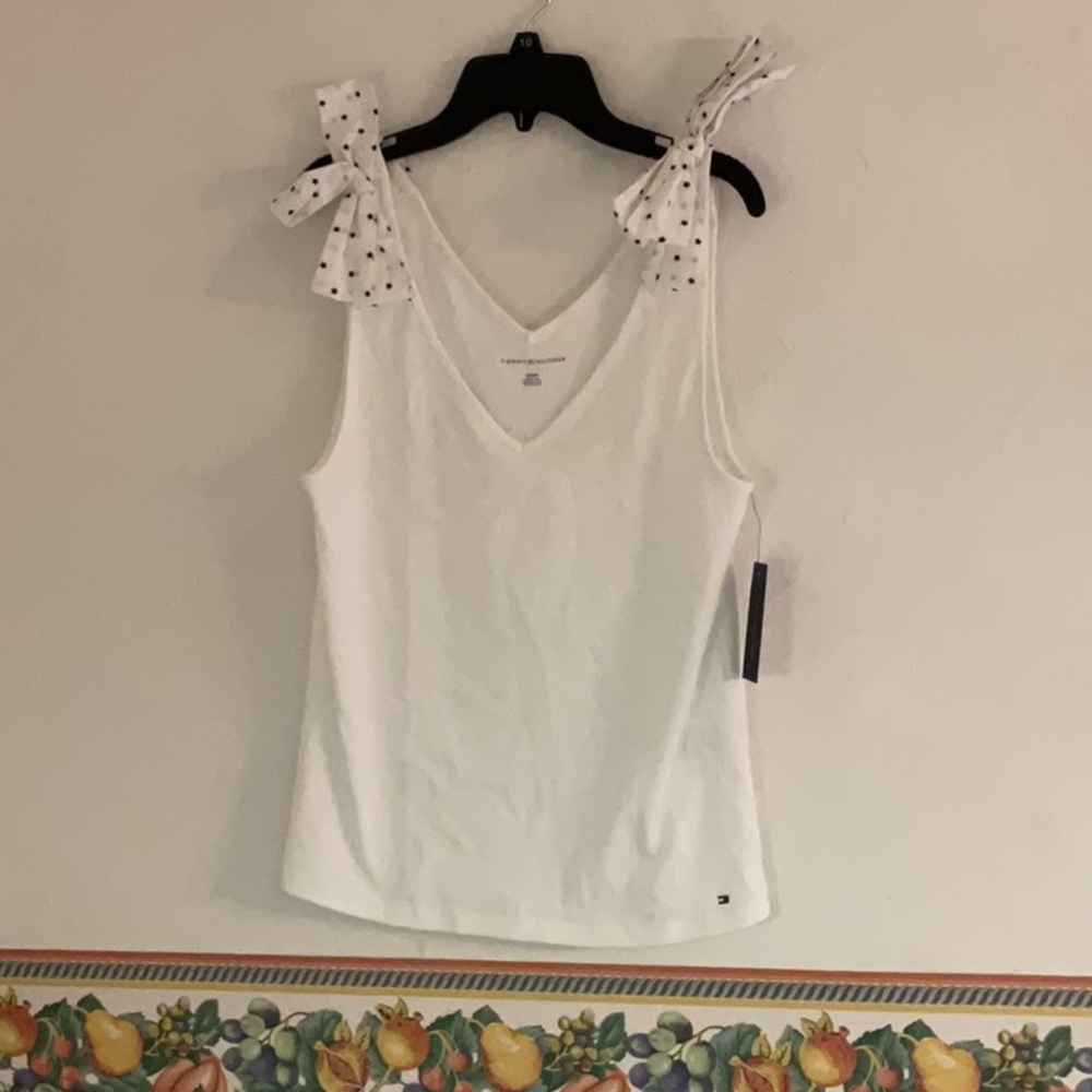 Women’s White Tie-Shoulder V-Neck Tank Top